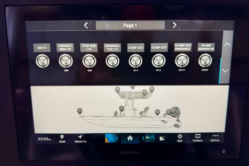 Slide: The Image of Touchscreen control panel of 2026 Bay Rider 2460 FS Skiff with lighting options. - 31