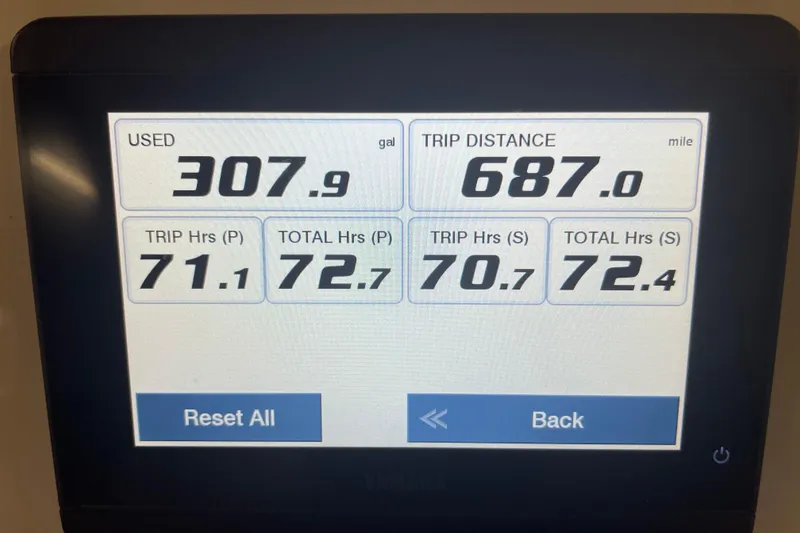 Slide: The Image of Display screen showing fuel usage and trip data for 2023 Key West 263 FS boat. - 29