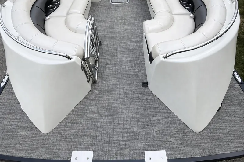 Slide: The Image of 2019 Berkshire 29 Sport RFX-DC boat with luxurious white seating and gray flooring. - 6