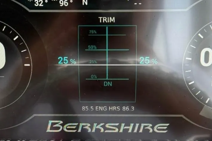 Slide: The Image of Dashboard display of a 2019 Berkshire 29 Sport RFX-DC showing trim levels and engine hours. - 9