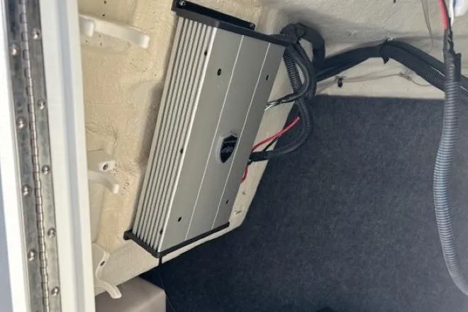 Slide: The Image of 2021 Yamaha Boats 212XD interior wiring and electronic component installation. - 38