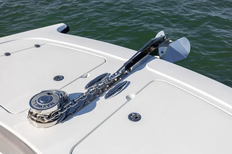 Slide: The Image of Bow of 2024 Freeman 47 boat with anchor and chain mechanism. - 43