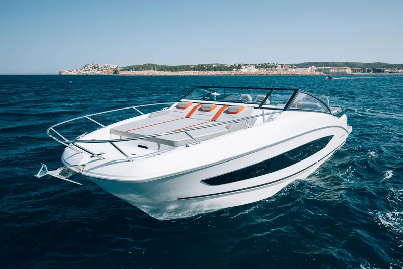 Slide: The Image of 2024 Beneteau Flyer 10 cruising on open water, showcasing sleek design and luxury features. - 4