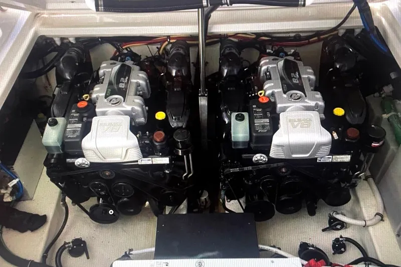 Slide: The Image of Engine compartment of a 2018 Monterey 360 Sport Coupe with dual V8 engines. - 20