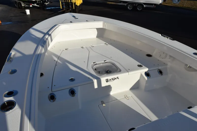 Slide: The Image of 2026 BlackJack 256 Coastal boat interior with spacious deck and storage compartments. - 10