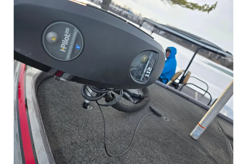 Slide: The Image of Close-up of a 2013 Nitro Z-9 boat with iPilot trolling motor on a snowy lake. - 8