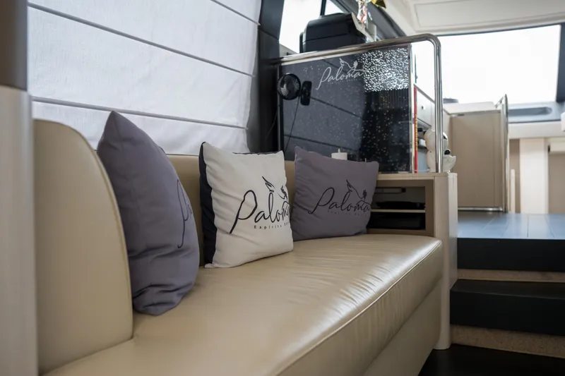 Slide: The Image of Luxurious interior of 2019 Azimut Fly 50 yacht with elegant seating and decorative pillows. - 28