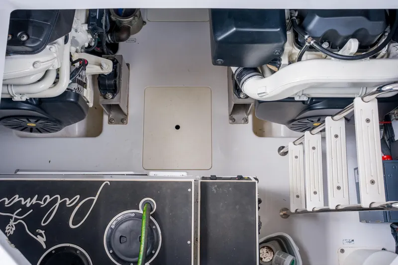 Slide: The Image of Engine room of 2019 Azimut Fly 50 yacht, showcasing mechanical components and equipment. - 46
