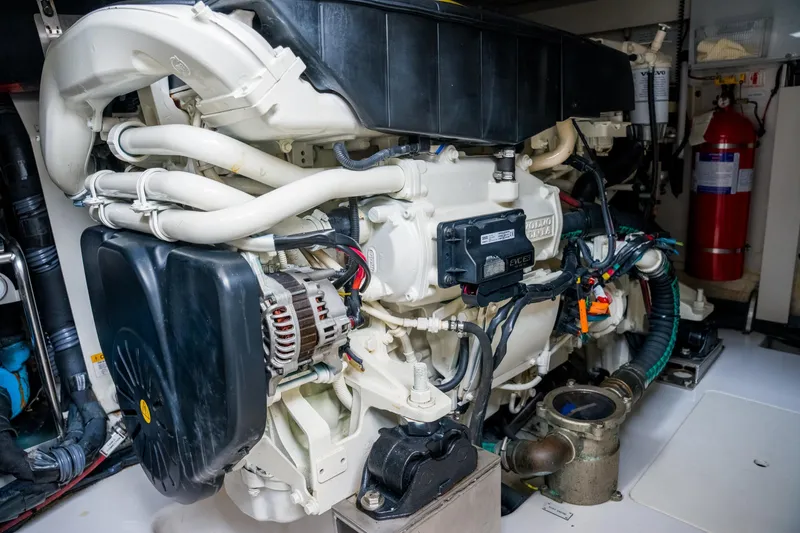 Slide: The Image of Engine room of 2019 Azimut Fly 50 yacht, featuring a powerful marine engine. - 47