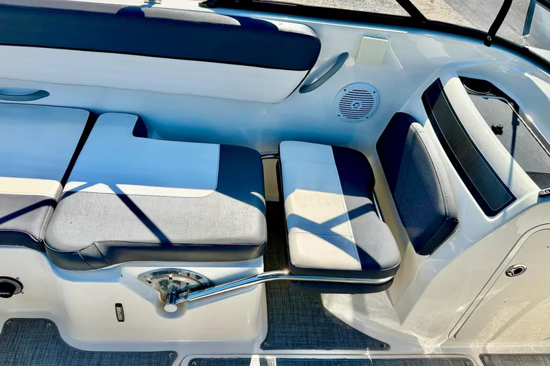 Slide: The Image of 2020 Bayliner VR5 Bowrider OB interior seating with modern design and comfortable upholstery. - 19