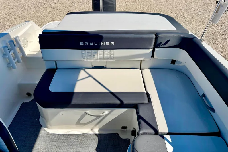 Slide: The Image of 2020 Bayliner VR5 Bowrider OB interior seating with sleek design and comfortable upholstery. - 23