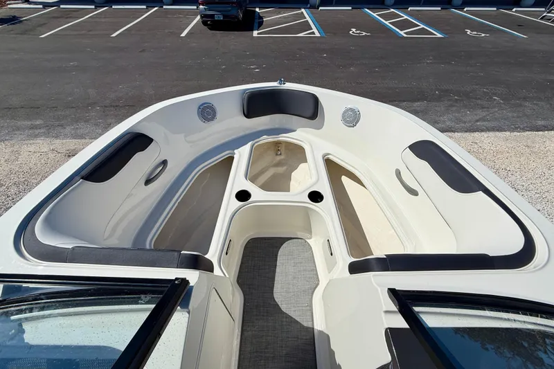 Slide: The Image of 2020 Bayliner VR5 Bowrider OB interior with spacious seating and storage compartments. - 30