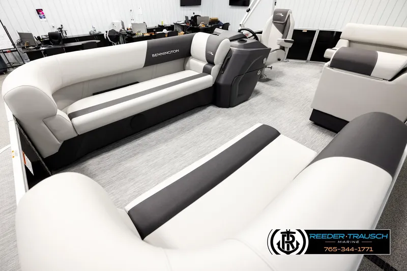 Slide: The Image of 2026 Bennington SLSF boat interior with luxurious seating and modern design. - 10