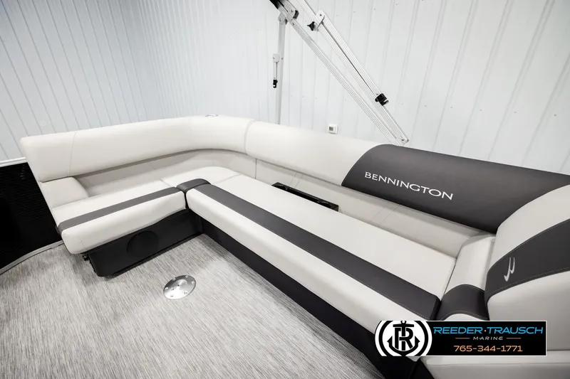 Slide: The Image of 2026 Bennington SLSF boat interior with sleek seating and modern design. - 20