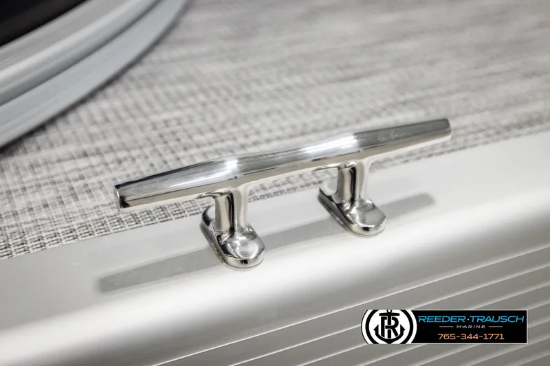 Slide: The Image of Chrome cleat on 2026 Bennington SLSF boat, Reeder-Trausch Marine logo visible. - 48