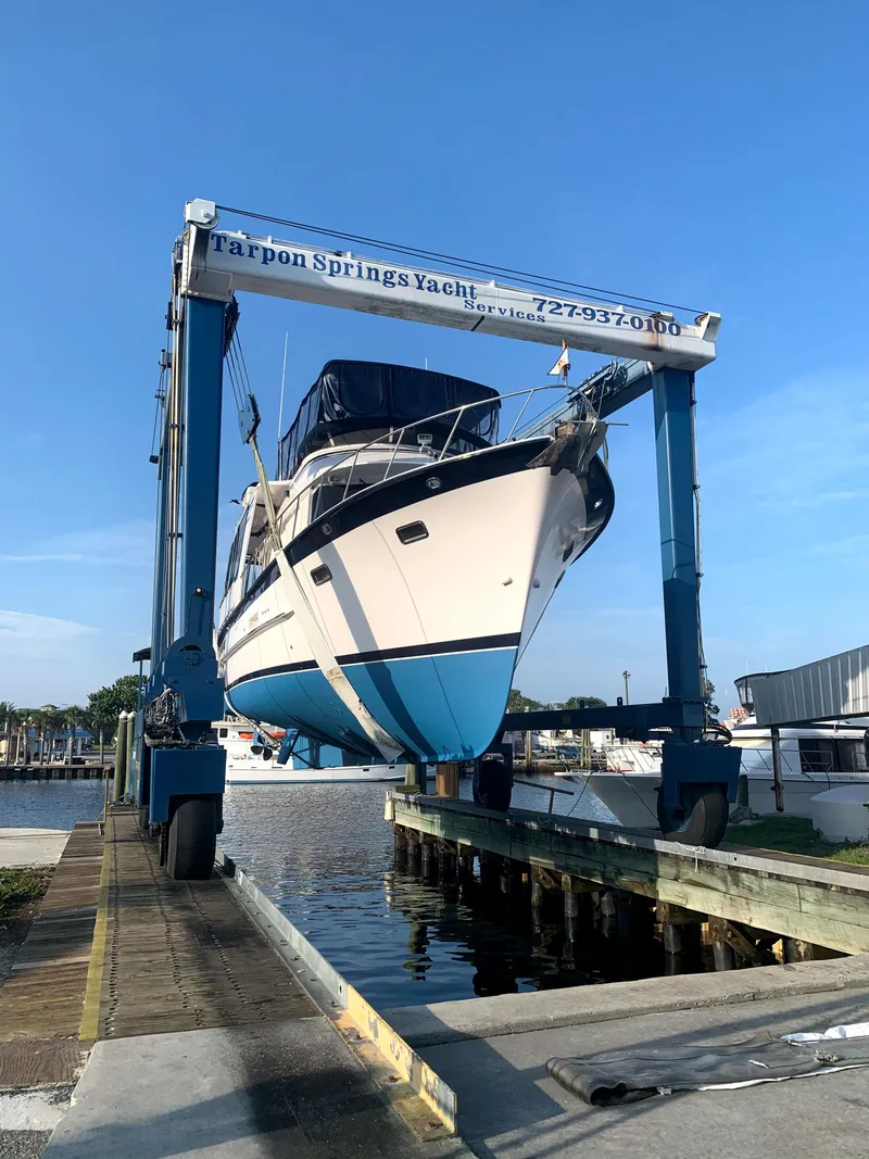 Slide: The Image of 2005 DeFever 44+5 yacht in dry dock at Tarpon Springs. - 2