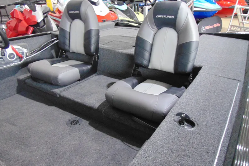 Slide: The Image of 2026 Crestliner 1600 Storm boat interior with two cushioned seats. - 6