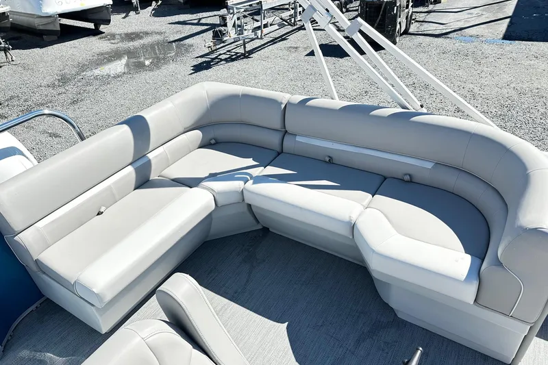 Slide: The Image of 2025 Godfrey Experience Cruise 2086CX boat with spacious, comfortable seating arrangement. - 10