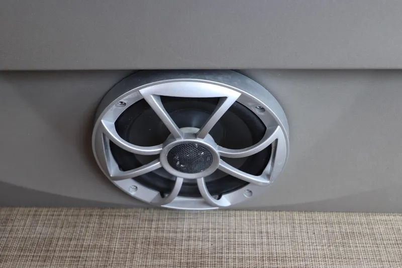 Slide: The Image of 2024 Sun Tracker Party Barge 22 DLX speaker detail, showcasing modern audio design. - 21