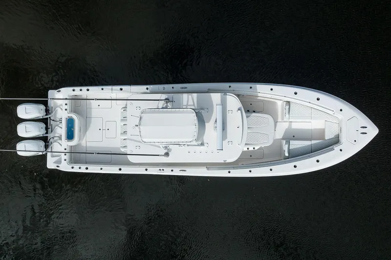Slide: The Image of Aerial view of 2021 Invincible 39 Open Fisherman boat on water. - 8