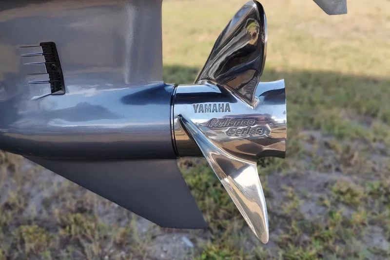 Slide: The Image of Close-up of a Yamaha Reliance Series propeller on a 2026 Sylvan L3 DLZ boat. - 6