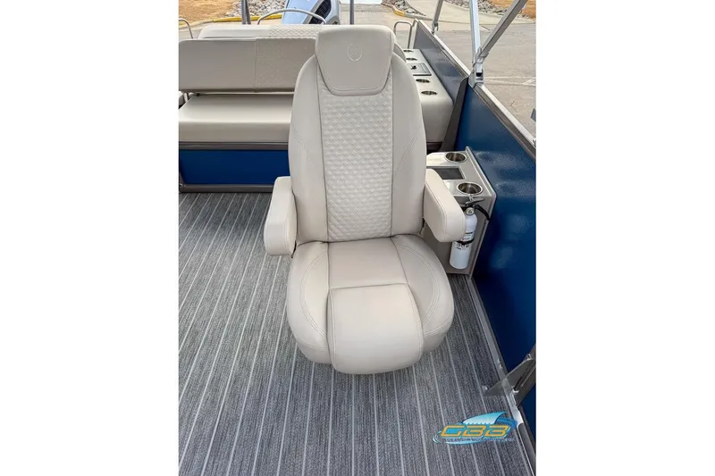 Slide: The Image of Luxurious captain's chair on 2021 Premier 230 Sunsation RL PTX pontoon boat. - 32