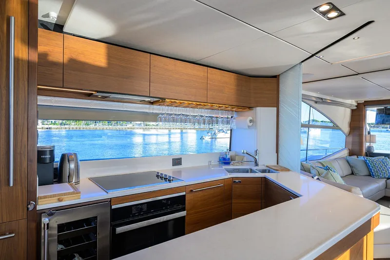 Slide: The Image of Luxurious kitchen interior of 2021 Princess Y78 yacht with waterfront view. - 12