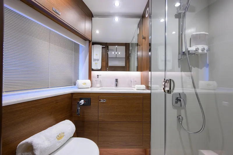 Slide: The Image of Luxurious bathroom interior of 2021 Princess Y78 yacht with modern fixtures and elegant design. - 37