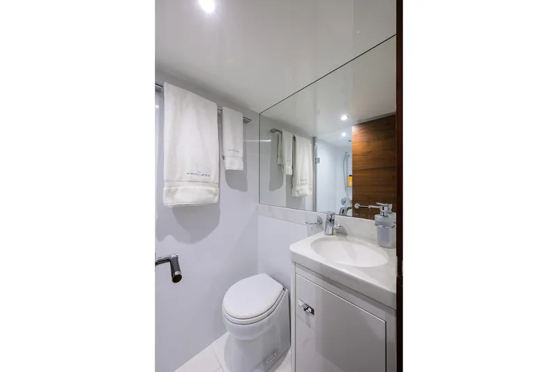 Slide: The Image of Luxurious bathroom in 2021 Princess Y78 yacht, featuring modern fixtures and elegant design. - 41
