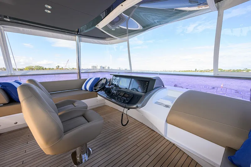 Slide: The Image of Luxurious 2021 Princess Y78 yacht helm with panoramic views and modern navigation equipment. - 56