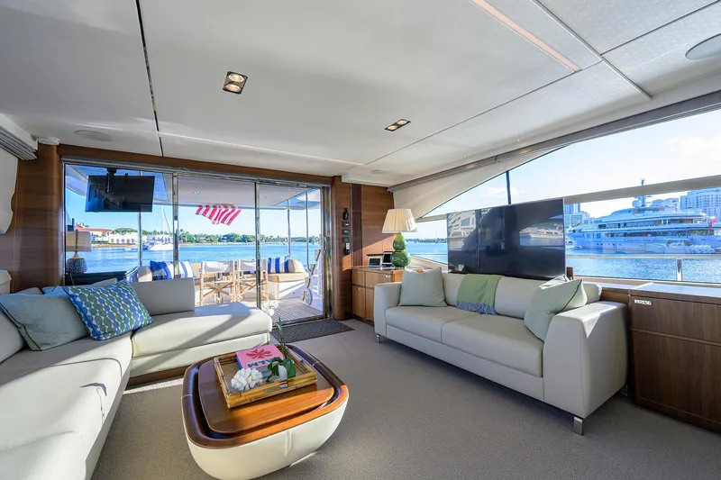 Slide: The Image of Luxurious interior of 2021 Princess Y78 yacht with waterfront view and elegant furnishings. - 6
