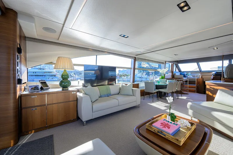 Slide: The Image of Luxurious interior of 2021 Princess Y78 yacht with elegant furnishings and panoramic windows. - 7