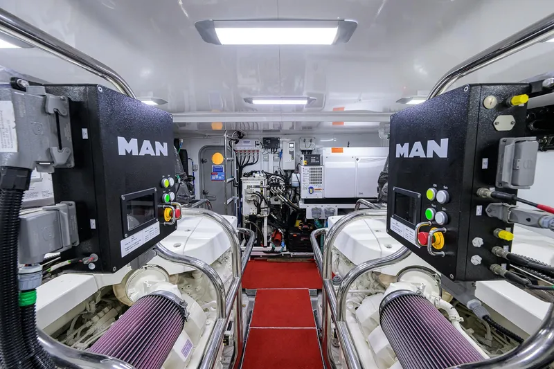 Slide: The Image of Engine room of 2021 Princess Y78 yacht with MAN engines and advanced controls. - 80