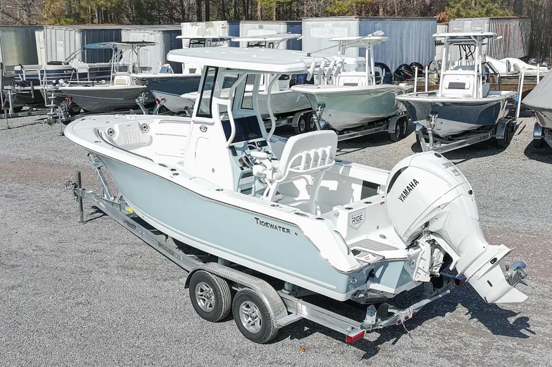 Slide: The Image of 2026 Tidewater 232 CC Adventure boat with Yamaha engine on trailer. - 3
