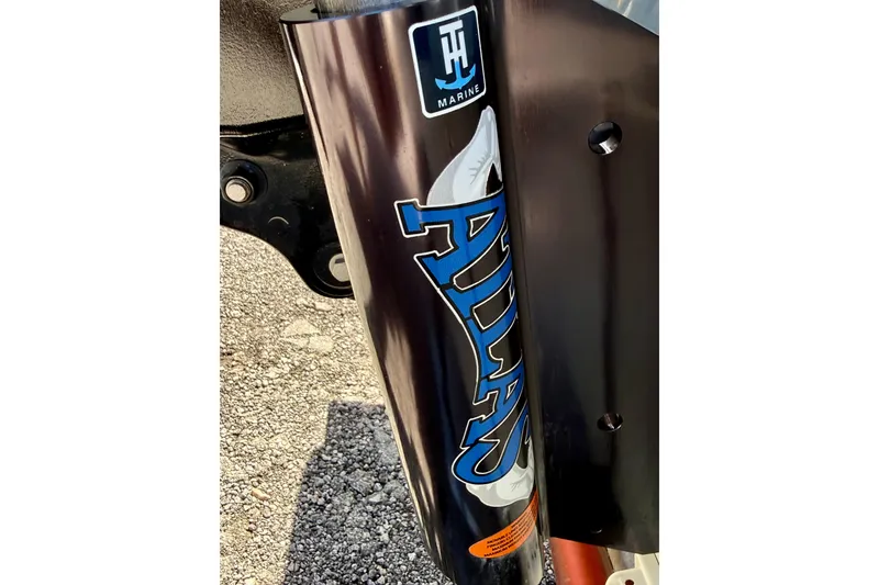 Slide: The Image of Close-up of Atlas hydraulic jack plate on 2022 Beavertail Skiffs Vengeance 18. - 22