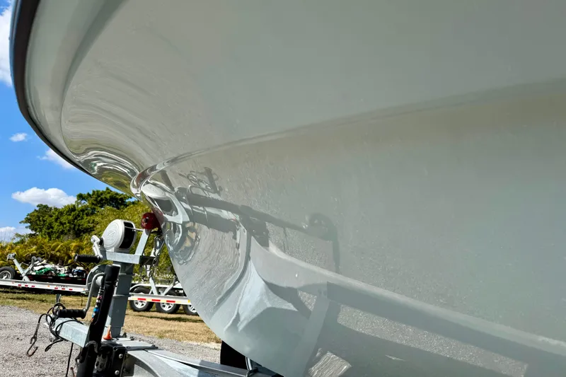 Slide: The Image of 2022 Beavertail Skiffs Vengeance 18 boat on trailer, close-up view. - 5