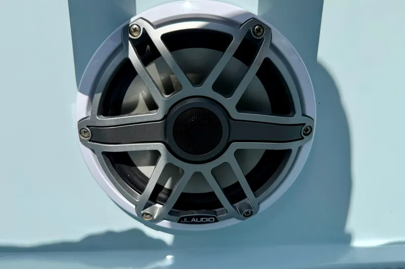 Slide: The Image of Close-up of JL Audio speaker on 2022 Beavertail Skiffs Vengeance 18 boat. - 21