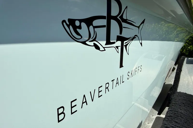 Slide: The Image of Beavertail Skiffs Vengeance 18, 2022 model, logo on boat hull. - 8