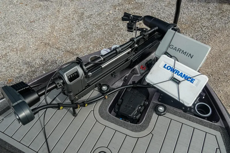 Slide: The Image of 2023 Bass Cat Puma STS boat with Garmin and Lowrance electronics on deck. - 19