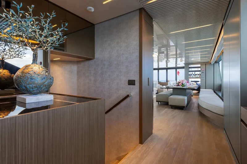 Slide: The Image of Luxurious Sanlorenzo SLA120A yacht deck with dining area, modern design, and ocean view, 2020 model. - 32