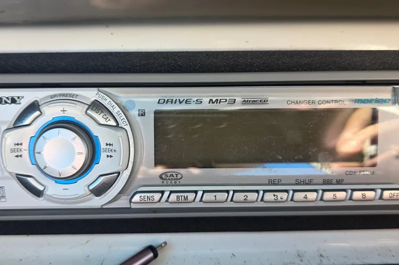 Slide: The Image of Sony marine stereo system in a 2008 Cobalt 212 boat dashboard. - 28