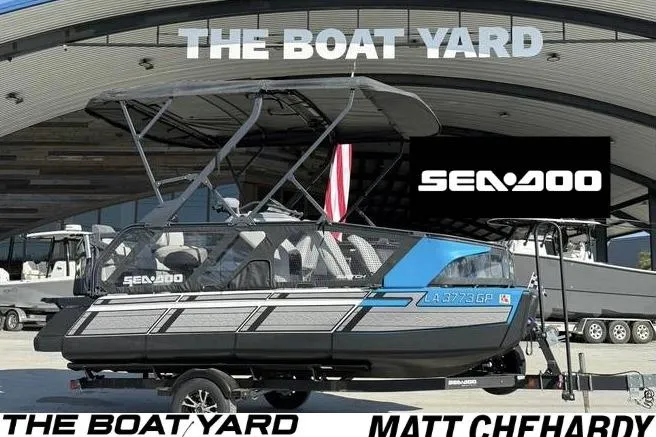 The Image of 2022 Sea Doo Switch 18 pontoon boat displayed at The Boat Yard dealership. - 1