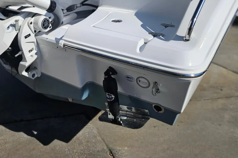 Slide: The Image of 2026 Sea Hunt Ultra 229 boat stern with motor mount and hardware details. - 4