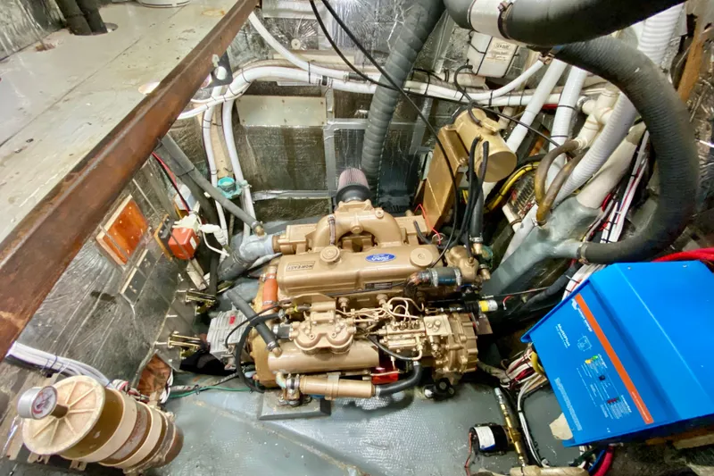 Slide: The Image of Engine room of a 1980 Wellington 44 with Ford engine. - 43