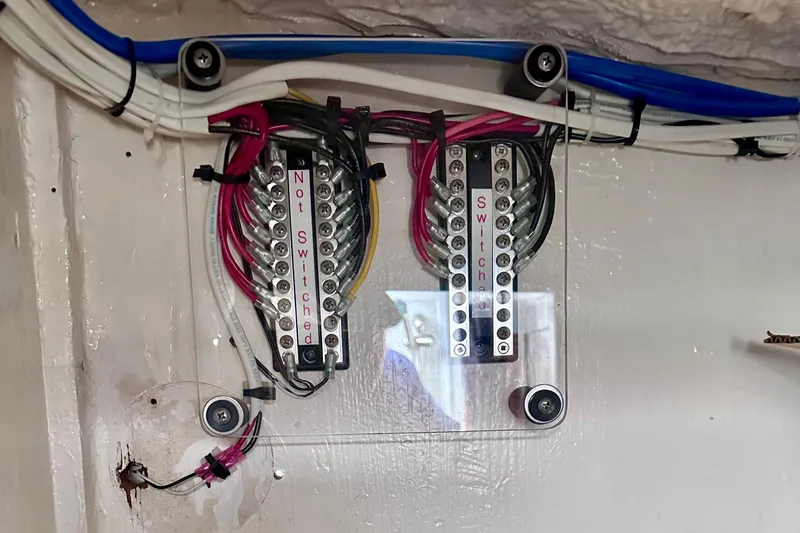 Slide: The Image of Electrical panel with labeled wiring, Wellington 44 model, 1980. - 62