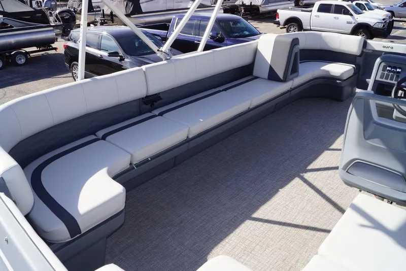 Slide: The Image of 2026 Avalon GS Quad Lounge 18' pontoon boat with spacious seating and modern design. - 23