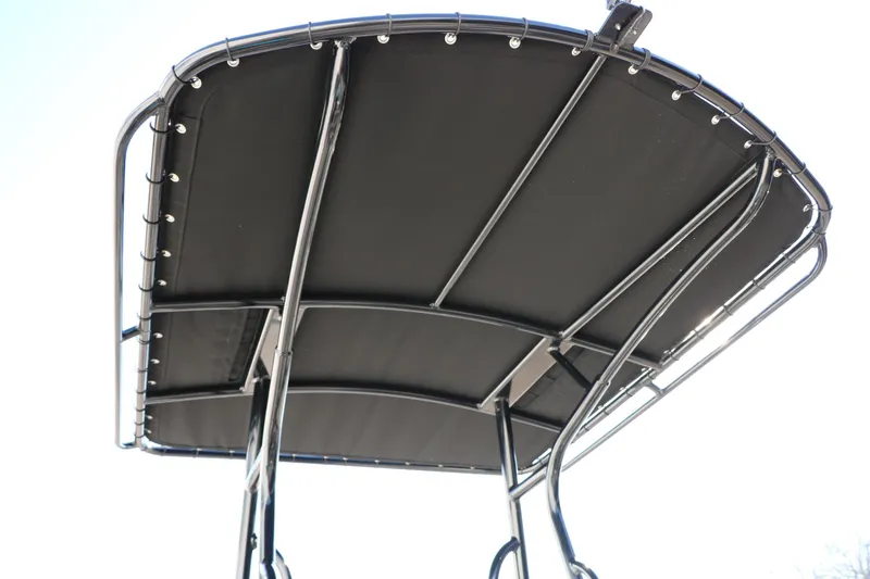 Slide: The Image of 2025 Vexus ACX 2210 boat canopy, black frame, viewed from below. - 28