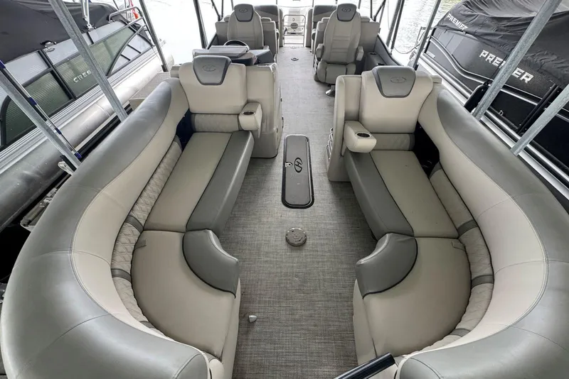 Slide: The Image of 2020 Harris Grand Mariner 250 interior with luxurious seating and modern design. - 10