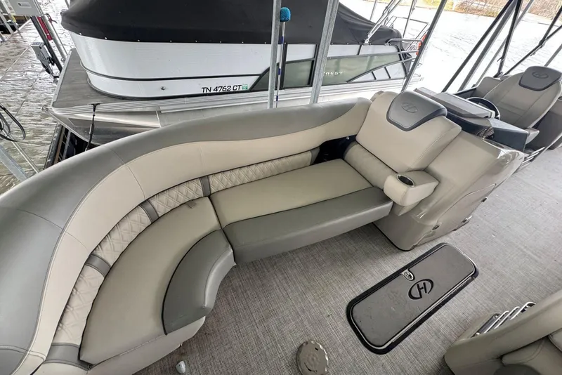 Slide: The Image of 2020 Harris Grand Mariner 250 interior with luxurious seating and modern design. - 13