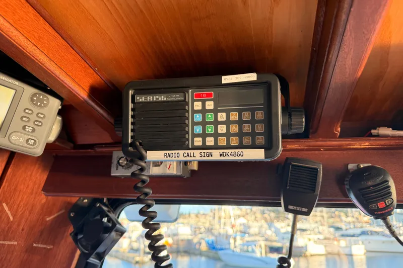 Slide: The Image of Marine radio equipment inside a 1965 Custom Trawler, featuring a SEA 156 model. - 40